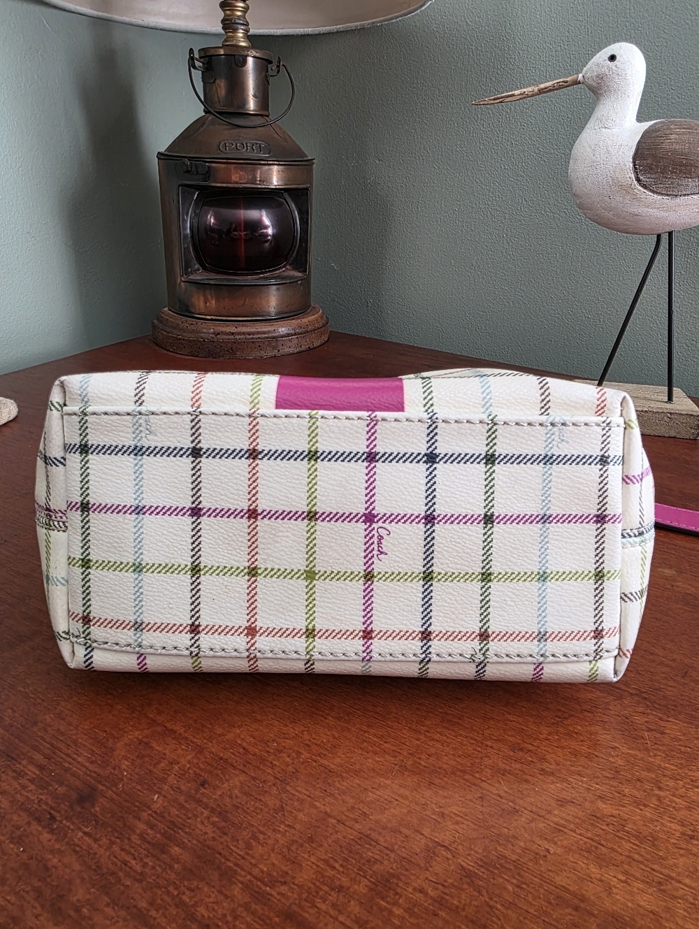 Coach Tattersall Demi Mini Shoulder Bag Pink Cream Canvas Leather Purse Y2K - Picture 6 of 16